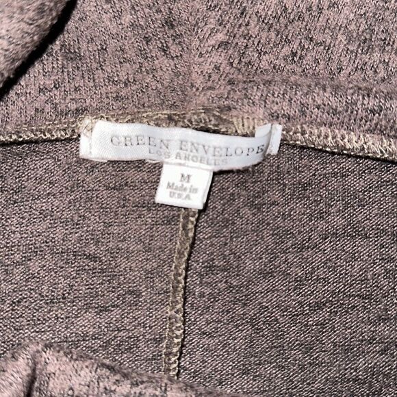 Green Envelope M Brown Heather Knit Cowl Neck Tie Waist Oversized Crop Sweater - Picture 8 of 11